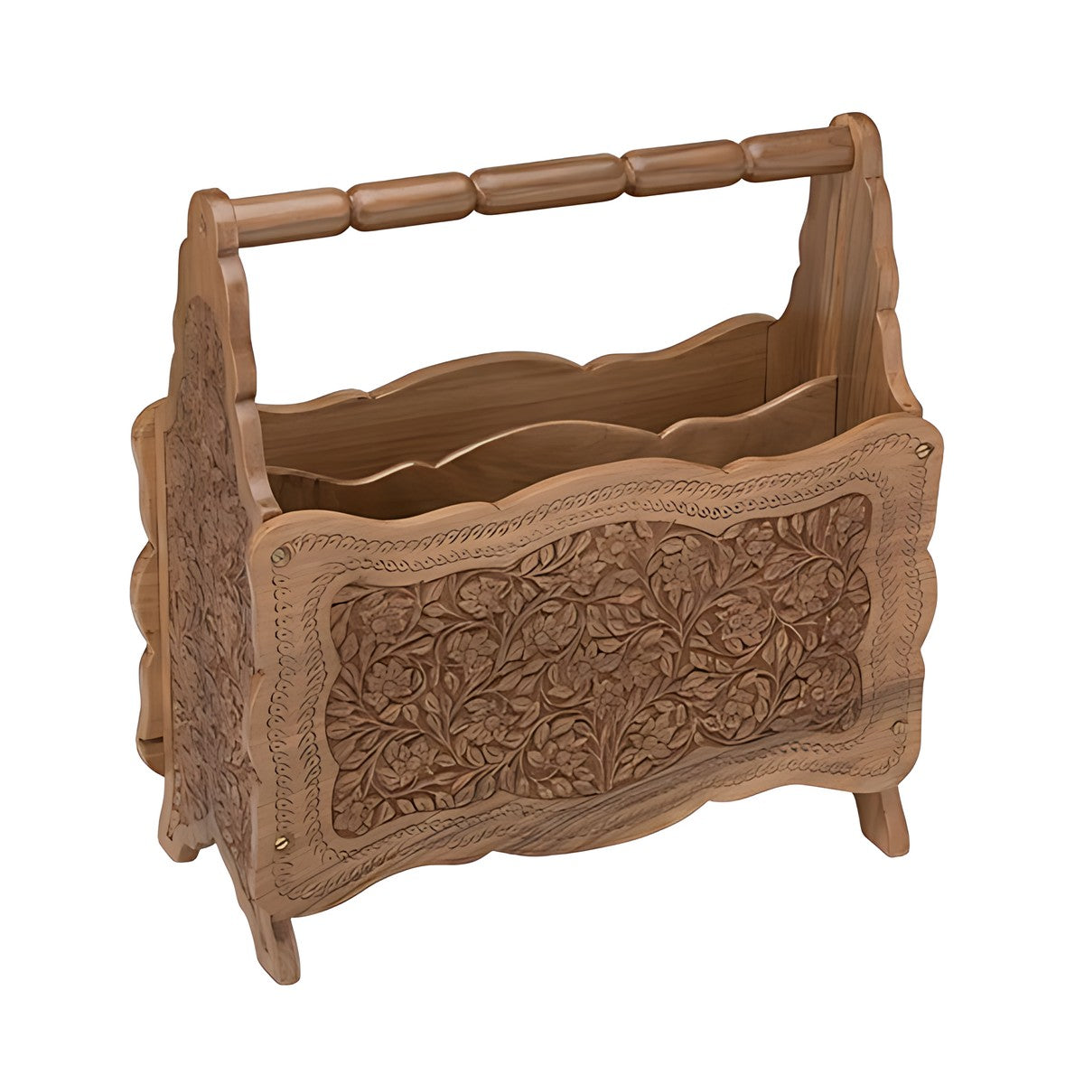 Kashmiri Walnut Wood Carved Magazine Rack by Kazuri