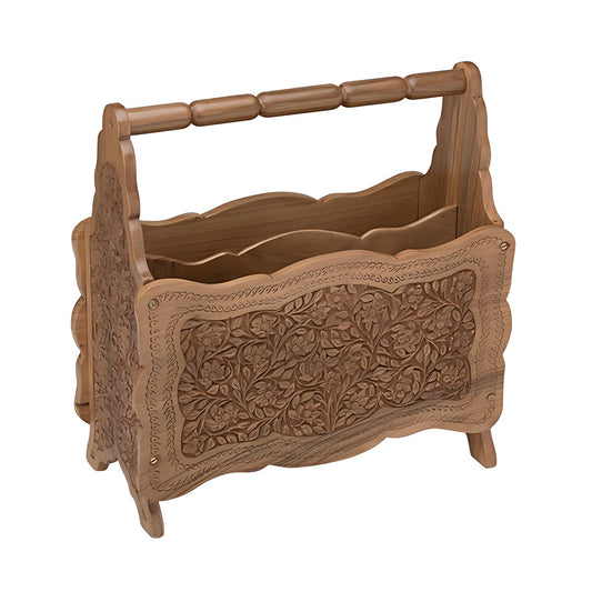 Kashmiri Walnut Wood Carved Magazine Rack by Kazuri