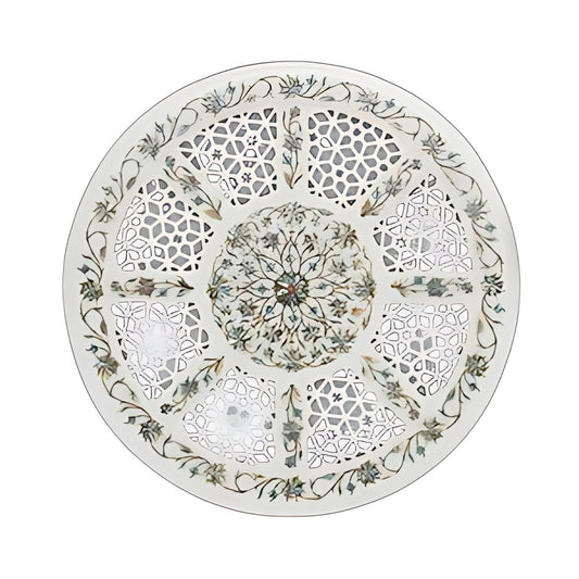 Marble Jali Round Plate with Inlay by Kazuri