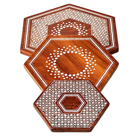 Wood Inlay Hexagonal Trays (Set of 3) by Kazuri