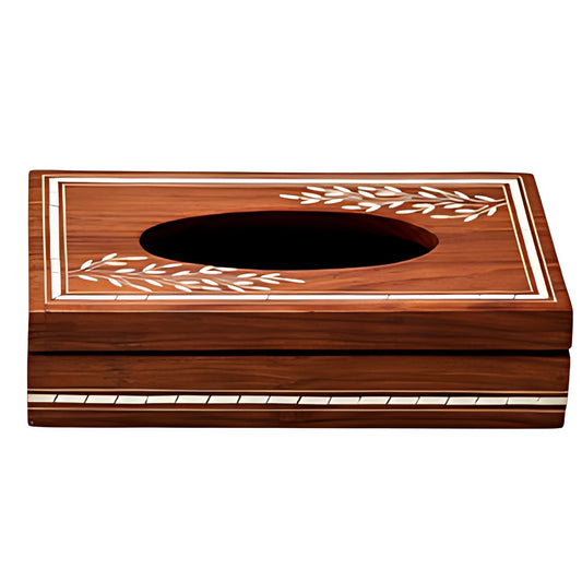 Wood Inlay Tissue Box by Kazuri