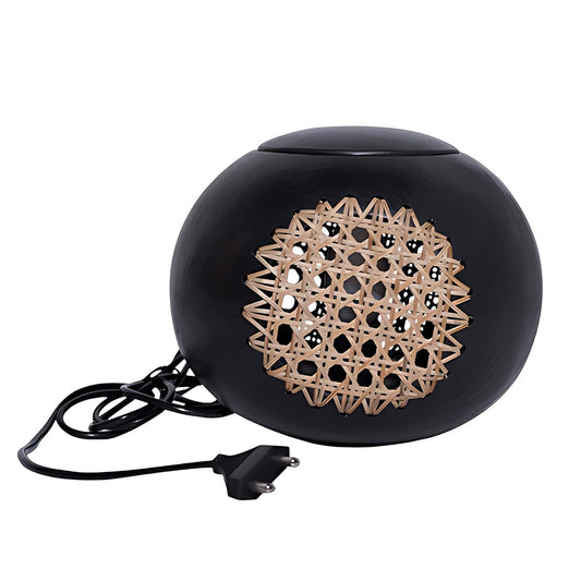 Longpi Black Pottery Round Lamp with Cane by Kazuri