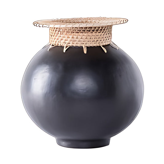 Longpi Black Pottery Round Pot with Cane Neck by Kazuri