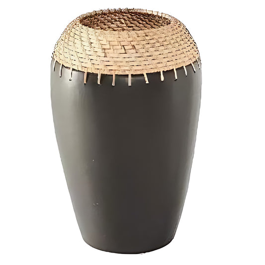 Longpi Black Pottery Vase with Cane Rim by Kazuri