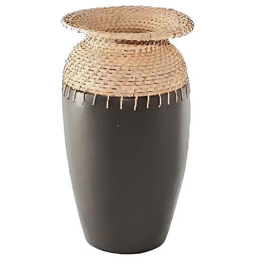 Longpi Black Pottery Tall Vase with Cane Neck by Kazuri