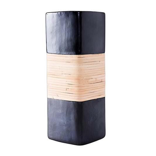 Longpi Black Pottery Square Vase with Cane Band by Kazuri