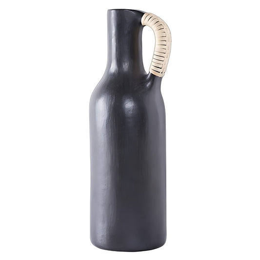 Longpi Black Pottery Bottle with Cane Handle by Kazuri