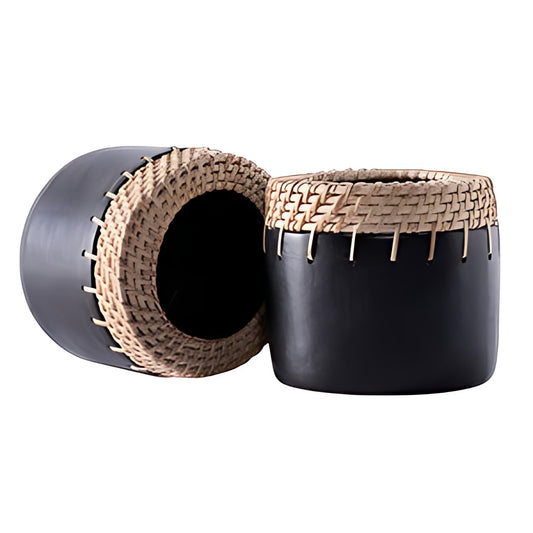 Longpi Black Pottery Canisters with Cane Rim by Kazuri