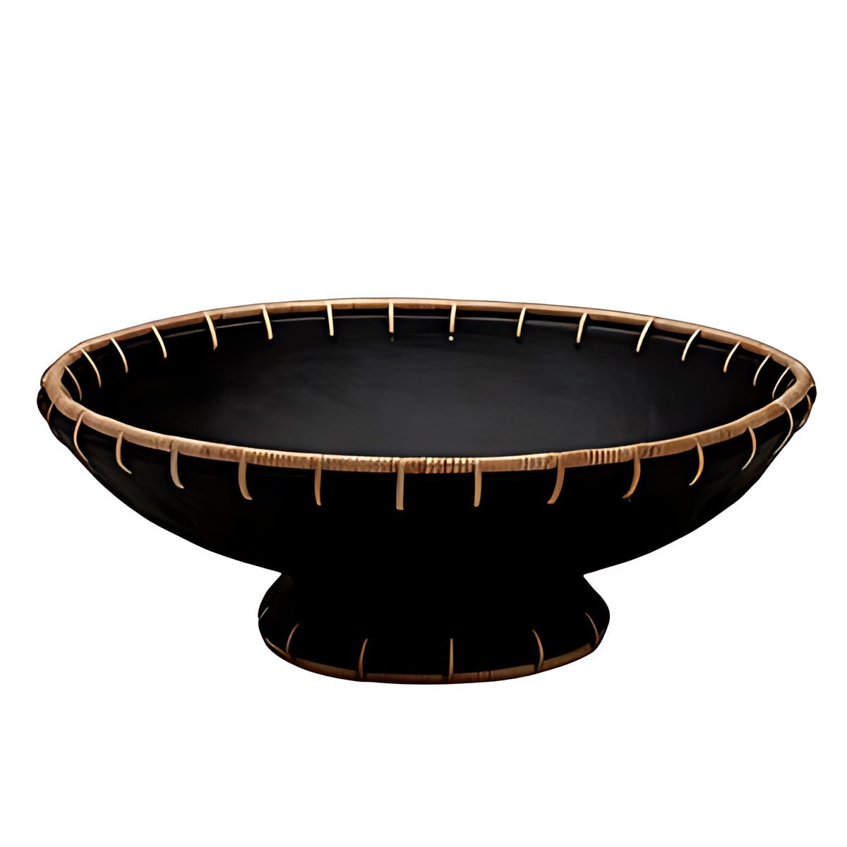 Longpi Black Pottery Footed Fruit Bowl with Cane Rim by Kazuri