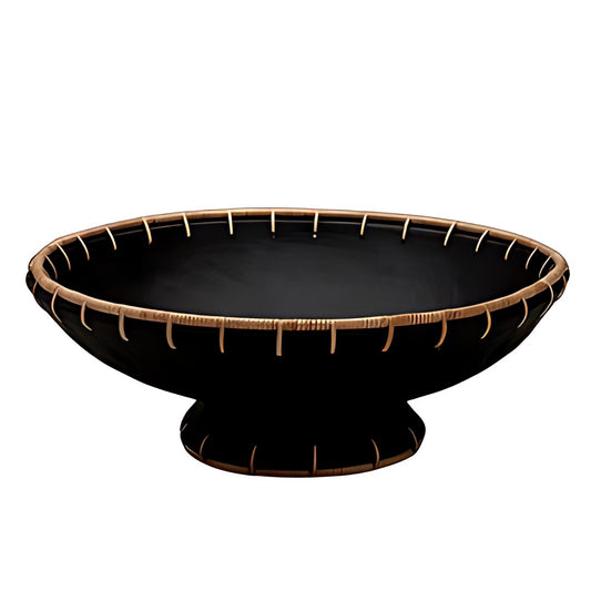 Longpi Black Pottery Footed Fruit Bowl with Cane Rim by Kazuri