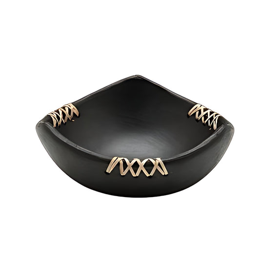 Longpi Black Pottery Triangular Bowl with Cane Detail by Kazuri