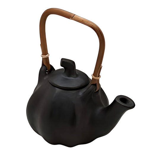 Longpi Black Pottery Teapot with Cane Handle by Kazuri
