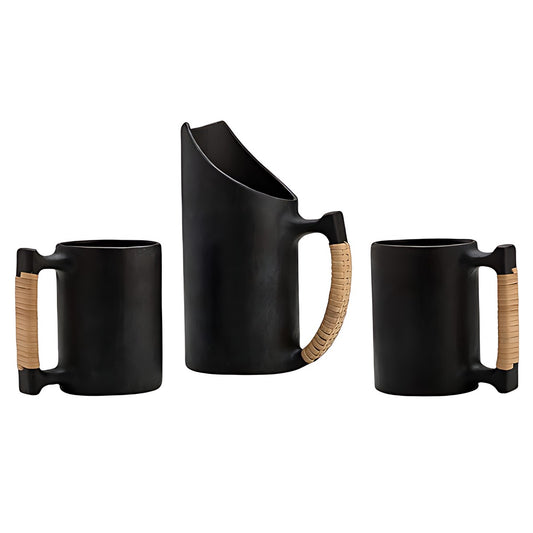 Longpi Black Pottery Jug and Mugs Set by Kazuri