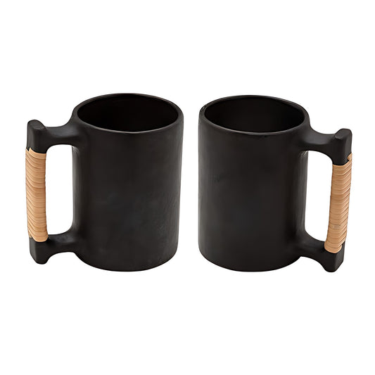Longpi Black Pottery Mugs with Cane Handles by Kazuri