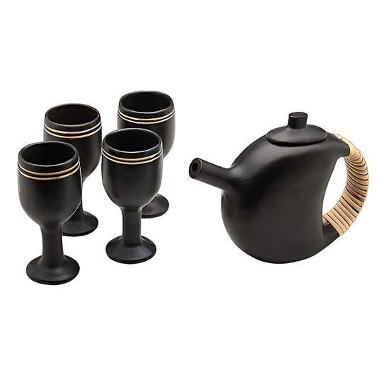 Longpi Black Pottery Wine Set with Teapot-Style Jug by Kazuri