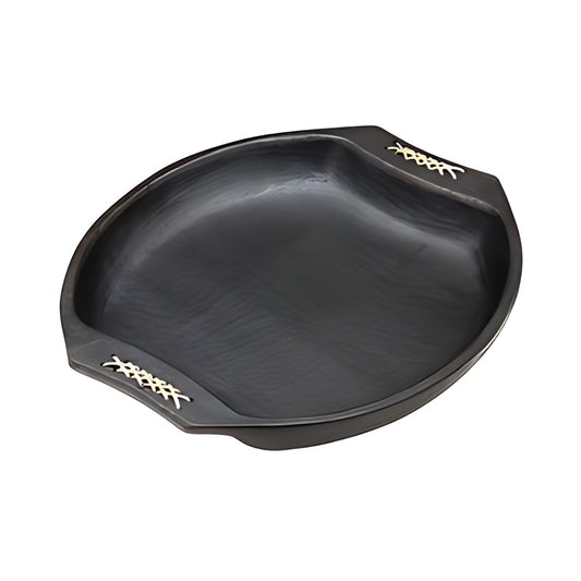 Longpi Black Pottery Serving Dish with Cane Handles by Kazuri