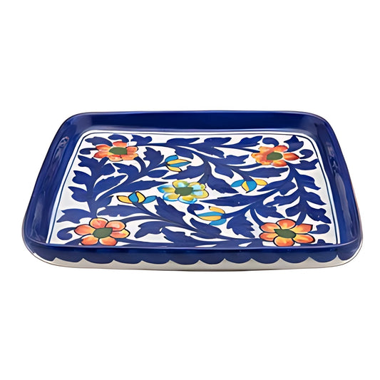 Blue Pottery Rectangular Serving Tray by Kazuri