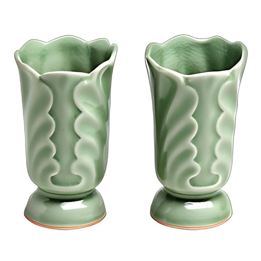 Celadon Tumblers with Carved Leaf by Kazuri