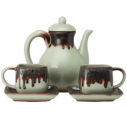 Celadon Coffee Set with Drip Glaze by Kazuri