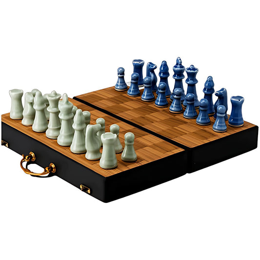 Celadon Chess Set with Wooden Board by Kazuri