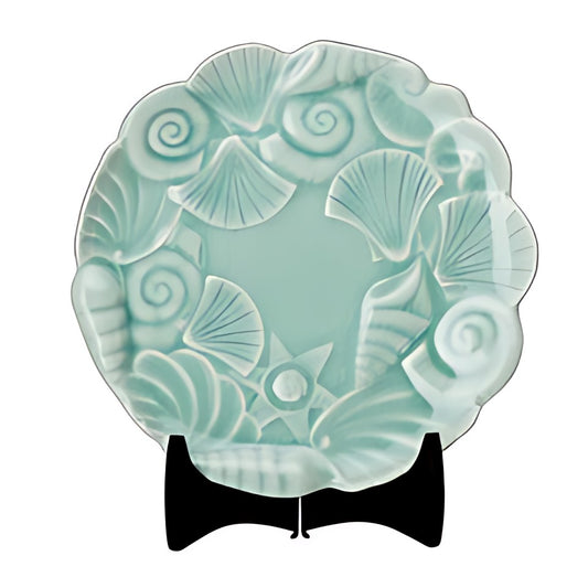 Celadon Seashell Plate with Stand by Kazuri