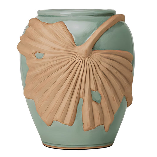 Celadon Vase with Ginkgo Leaf Relief by Kazuri