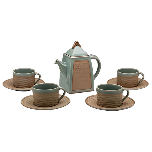 Celadon Tea Set with Woven Texture by Kazuri
