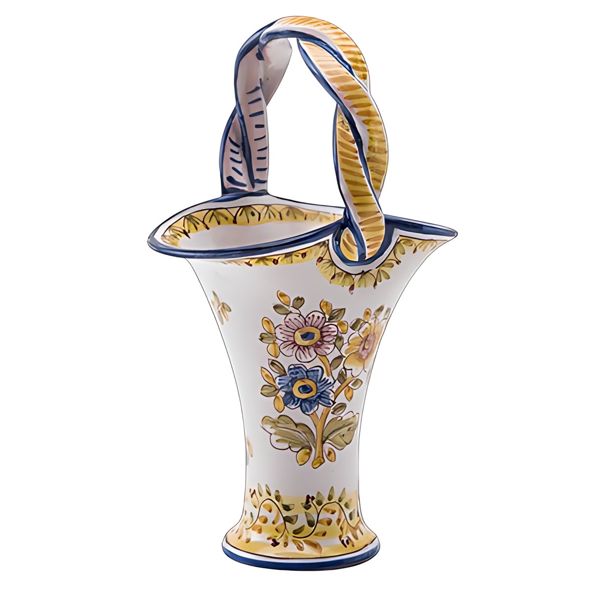 Portuguese Porcelain Basket Vase with Twisted Handle by Kazuri