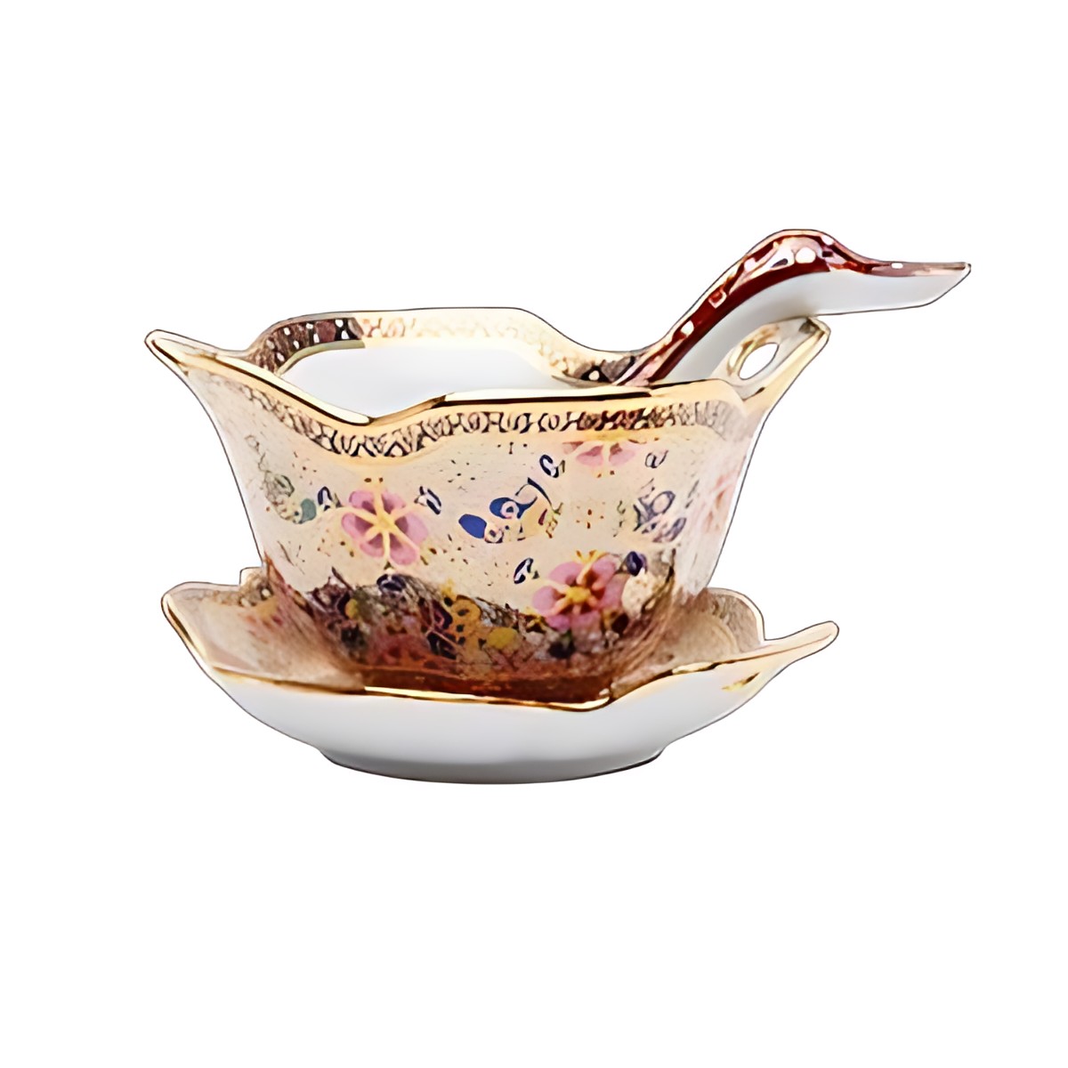 Benjarong Soup Bowl with Saucer and Spoon by Kazuri