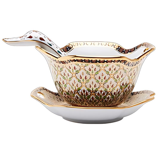 Benjarong Soup Bowl with Saucer and Spoon by Kazuri