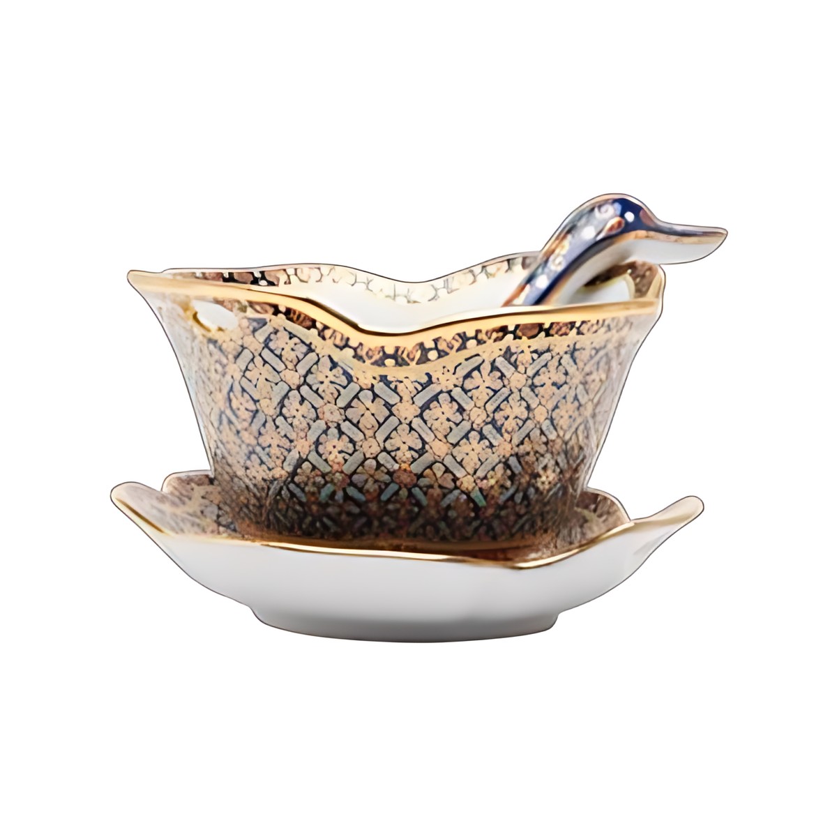 Benjarong Soup Bowl with Saucer and Spoon by Kazuri