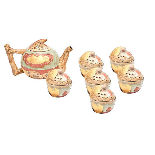 Tenmoku Pottery Tea Set with Cane-Handle Teapot by Kazuri
