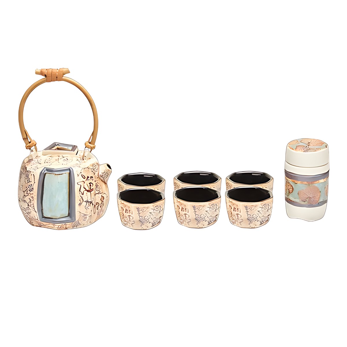 Tenmoku Pottery Tea Set with Caddy by Kazuri