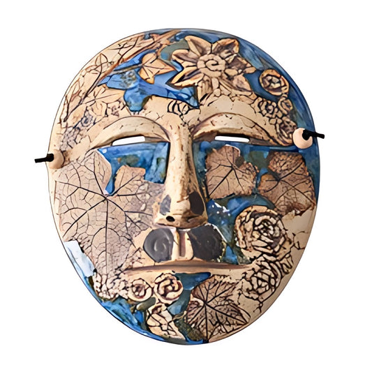 Tenmoku Pottery Leaf Face Mask Wall Art by Kazuri