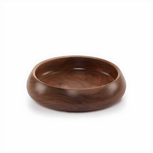 Kamal Walnut Wood Shallow Serving Bowl by Kazuri