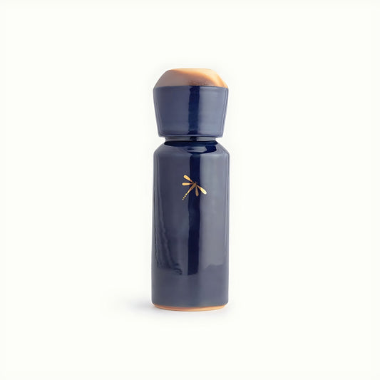 Medio Azul Stoneware Water Bottle with Kulhad Cup by Kazuri