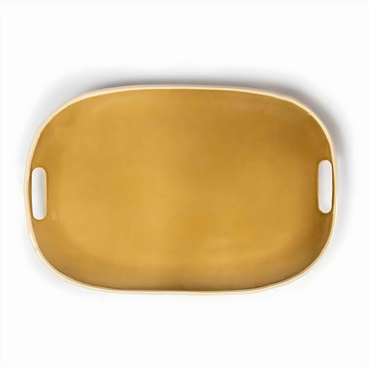 Mustard Stoneware Serving Tray with Handles by Kazuri
