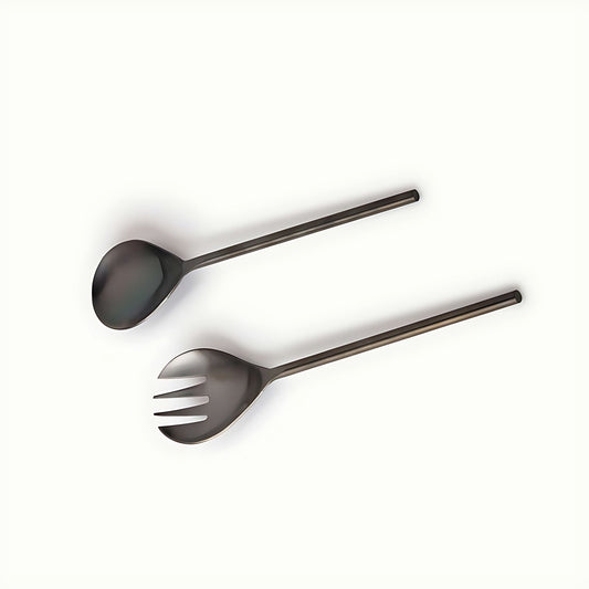 Noir Matte Black Steel Salad Servers by Kazuri