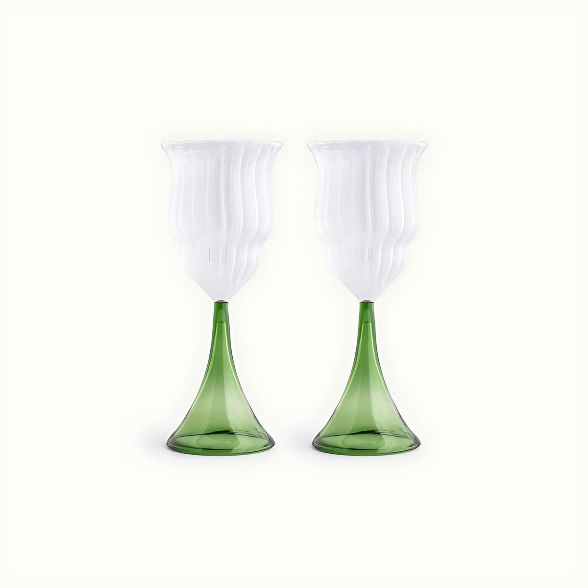 Pavona Wine Glasses with Green Stem by Kazuri