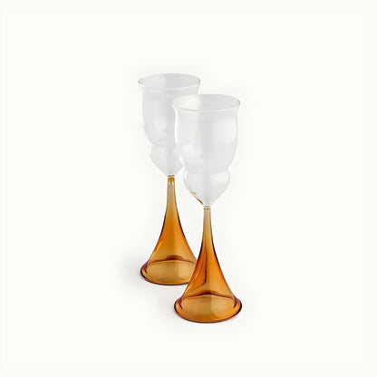 Perico Champagne Flutes with Amber Stem by Kazuri