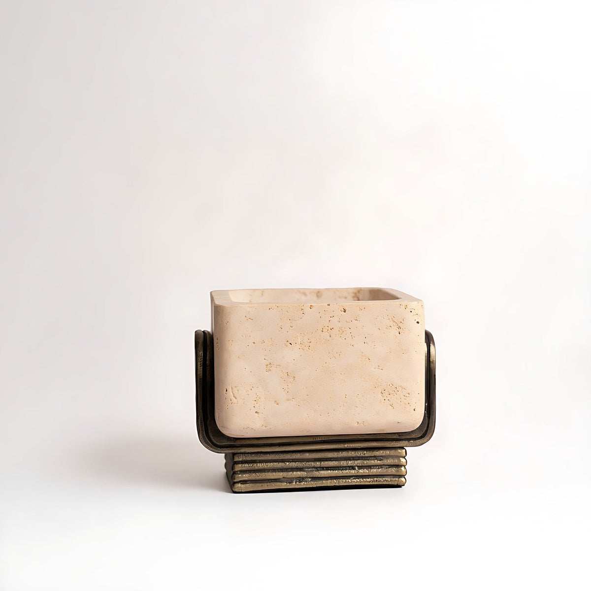 Rasa Travertine Chalice Bowl on Metal Stand by Kazuri