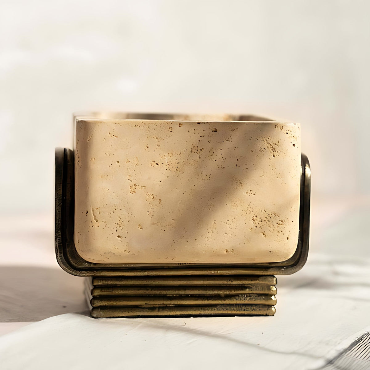 Rasa Travertine Chalice Bowl on Metal Stand by Kazuri, photo 4 of 4