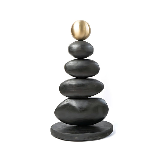 Regal Stacked Wood and Brass Totem Sculpture by Kazuri