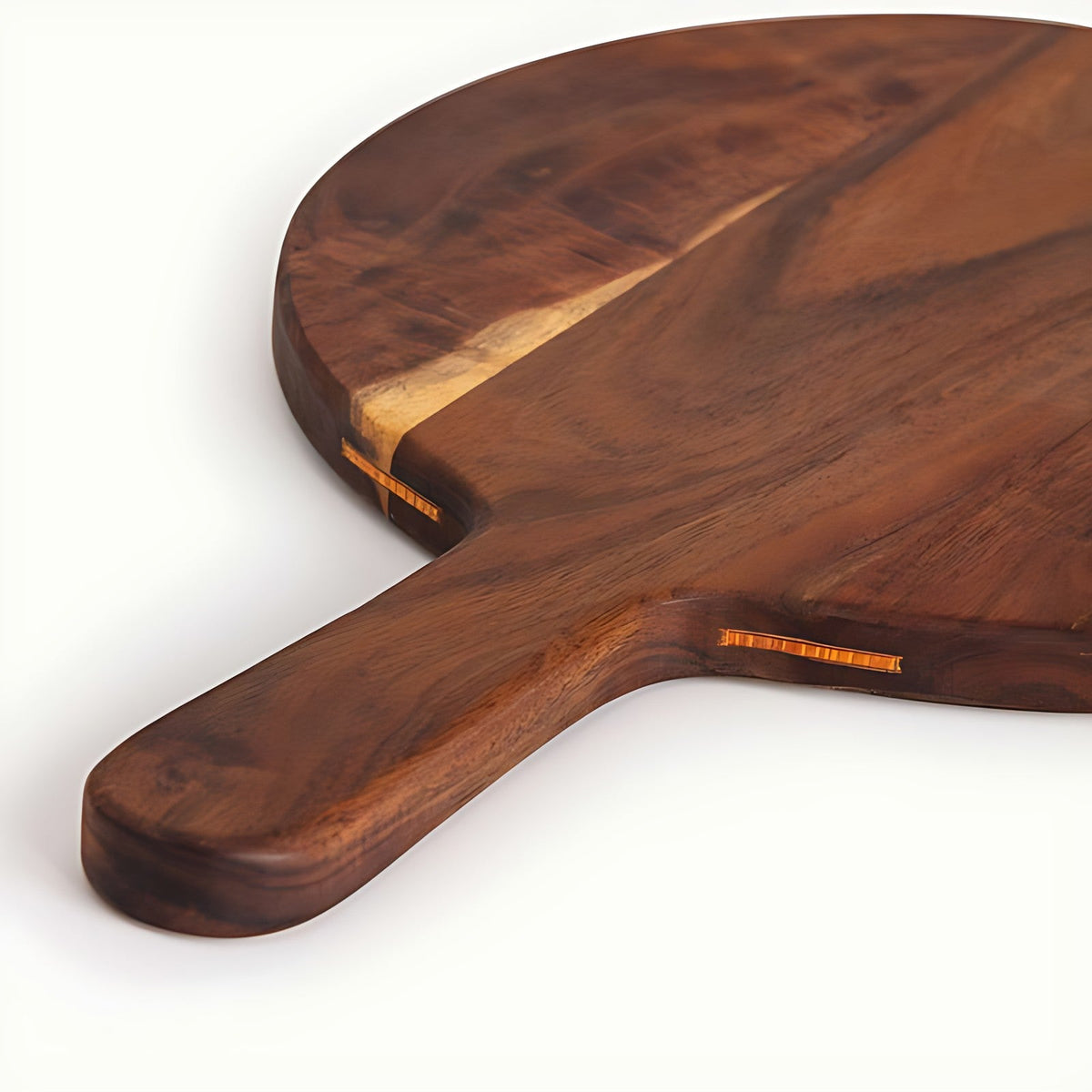 Small Round Acacia Wood Serving Board with Handle by Kazuri, photo 2 of 4