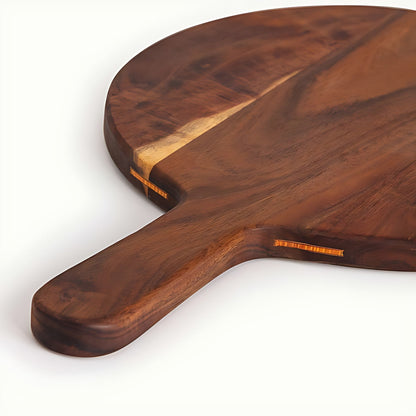 Small Round Acacia Wood Serving Board with Handle by Kazuri, photo 2 of 4