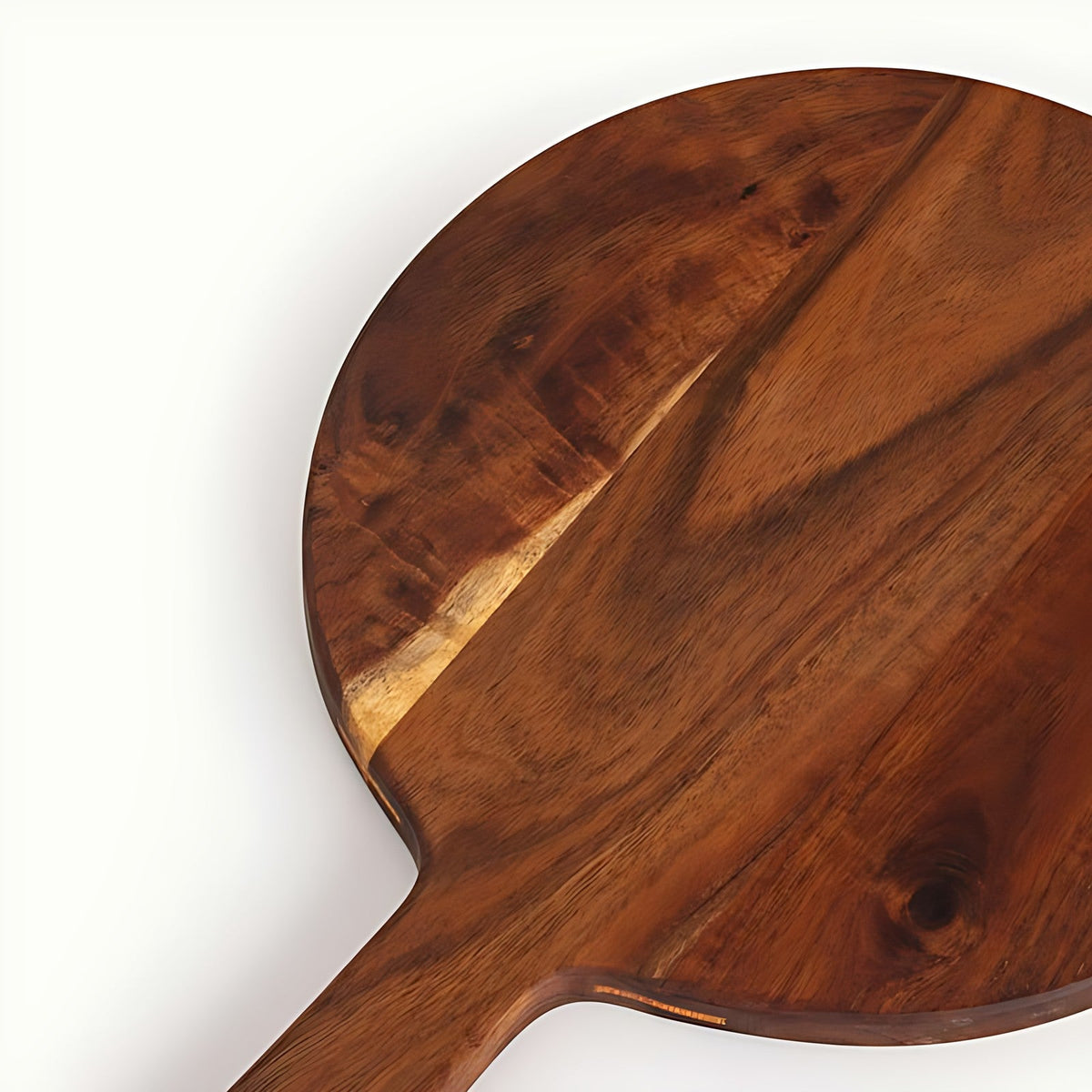 Small Round Acacia Wood Serving Board with Handle by Kazuri, photo 3 of 4