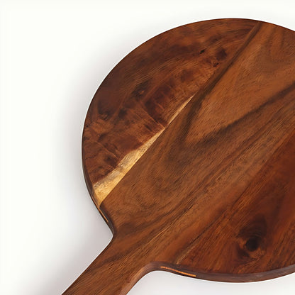 Small Round Acacia Wood Serving Board with Handle by Kazuri, photo 3 of 4