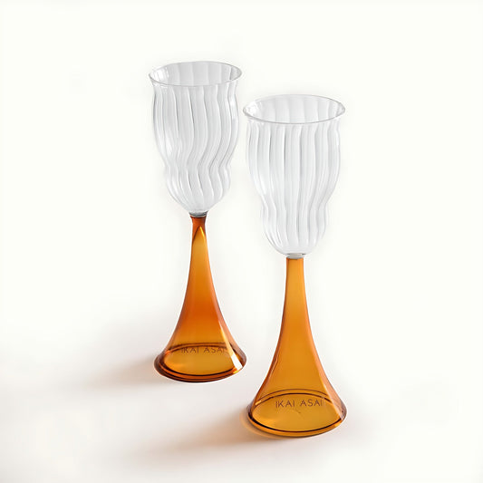 Sunbird Champagne Flutes with Amber Stem by Kazuri