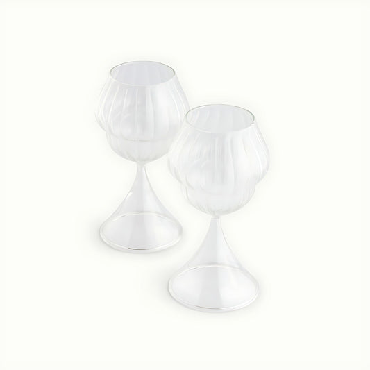 Tailorbird Clear Ribbed Wine Glasses by Kazuri