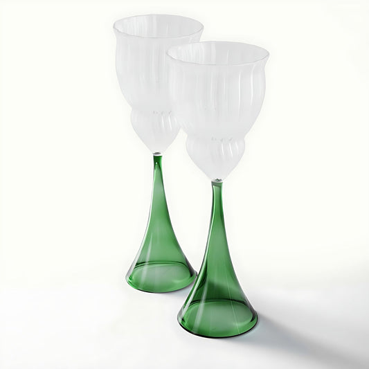 Tanager Wine Glasses with Green Stem by Kazuri